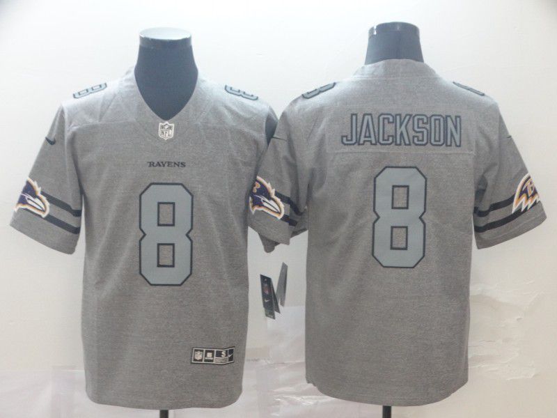 Men Baltimore Ravens #8 Jackson Grey Retro Nike NFL Jerseys